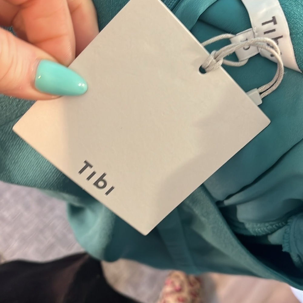 Tibi Savanna Cutout Dress NWT Long Sleeves Keyhole Waist Teal Lined Size 10 - Picture 10 of 14